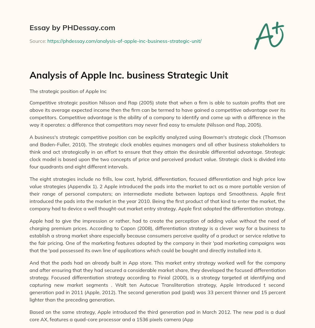 Analysis Of Apple Inc Business Strategic Unit PHDessay