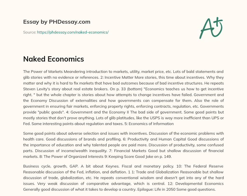 Naked Economics 300 Words PHDessay