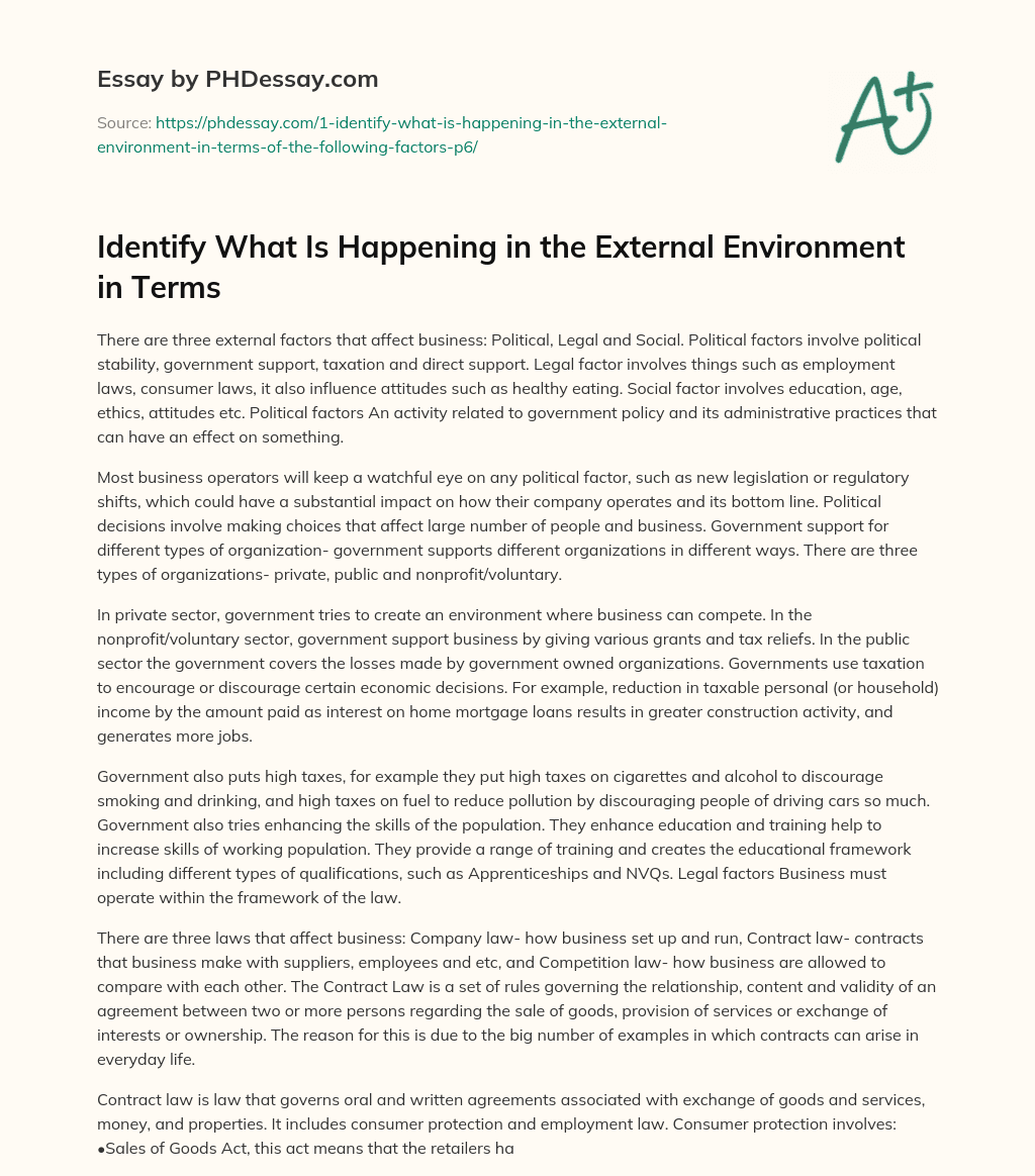 Identify What Is Happening in the External Environment in Terms essay