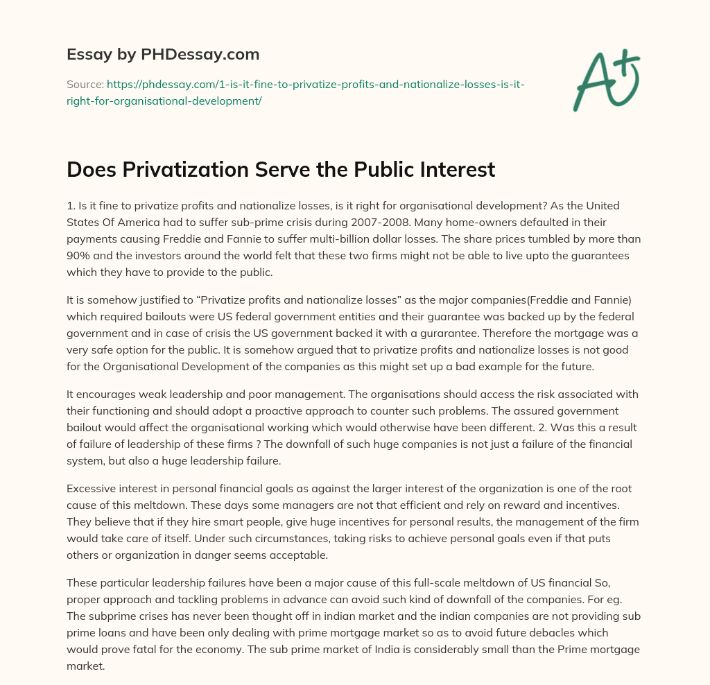 Does Privatization Serve the Public Interest essay