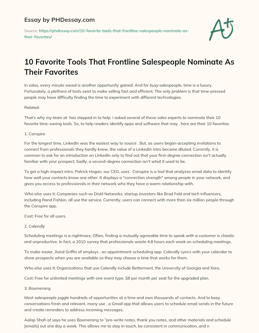 10 Favorite Tools That Frontline Salespeople Nominate As Their Favorites essay
