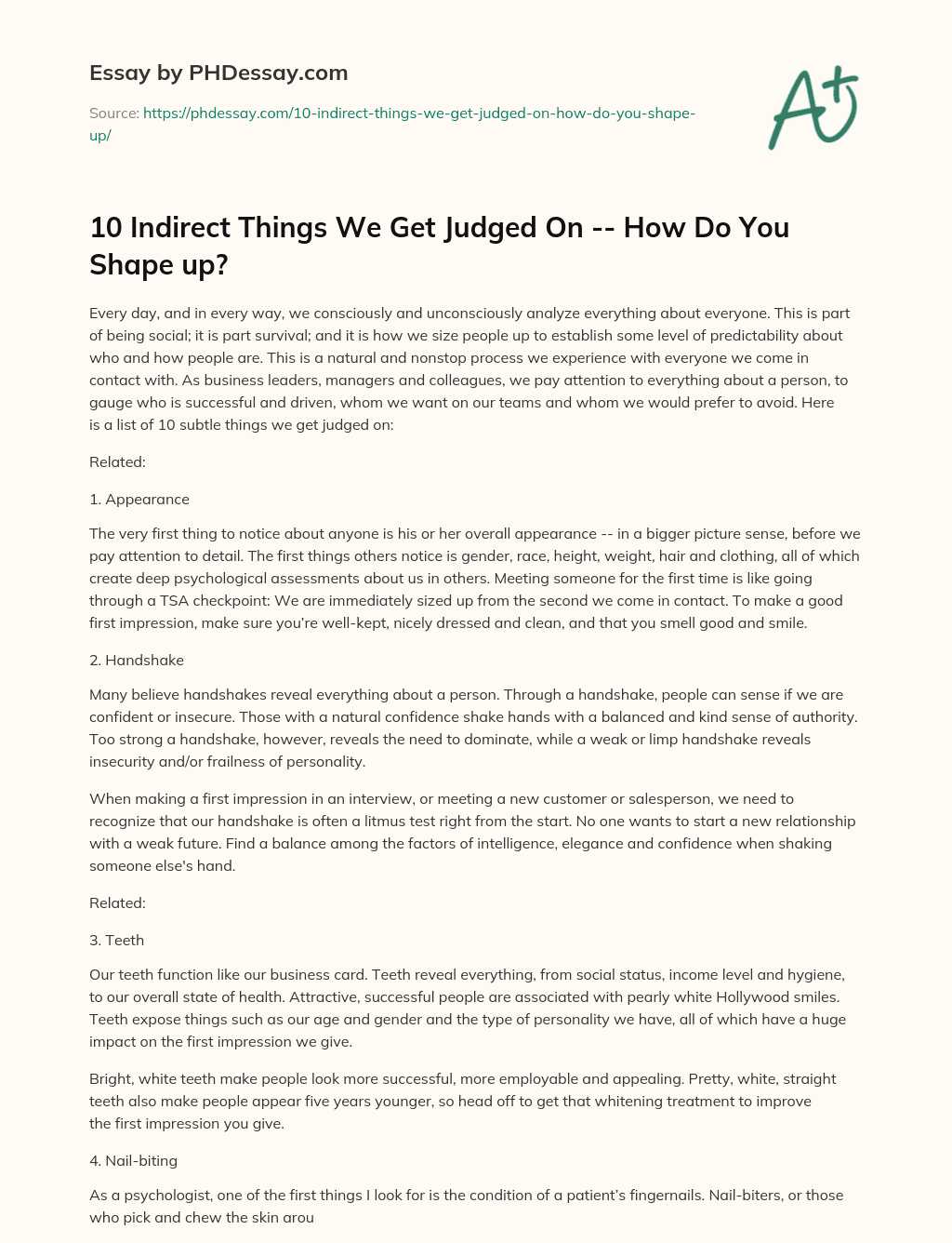 10 Indirect Things We Get Judged On — How Do You Shape up? essay