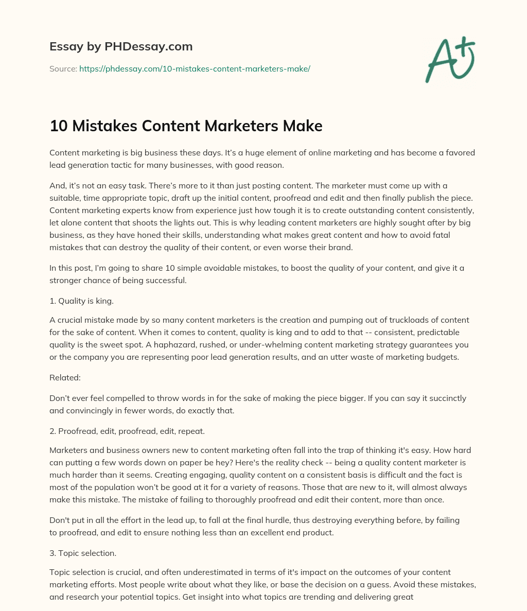 10 Mistakes Content Marketers Make essay
