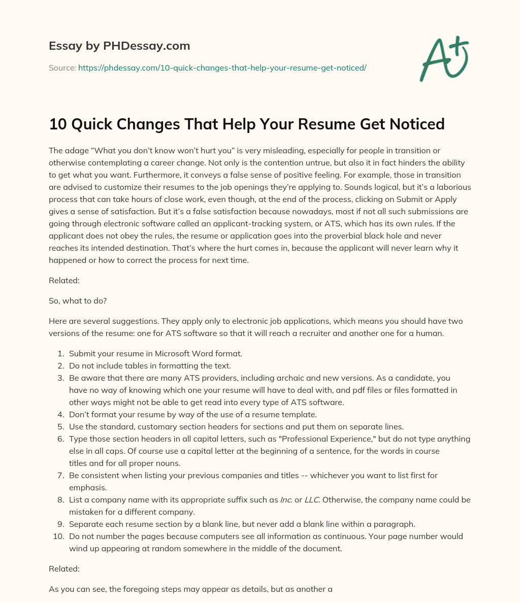 10 Quick Changes That Help Your Resume Get Noticed essay