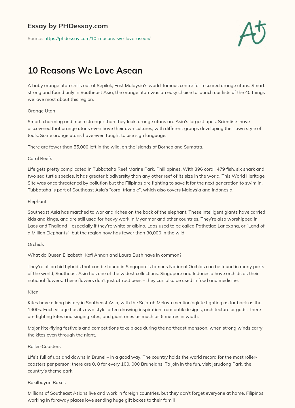 10 Reasons We Love Asean essay