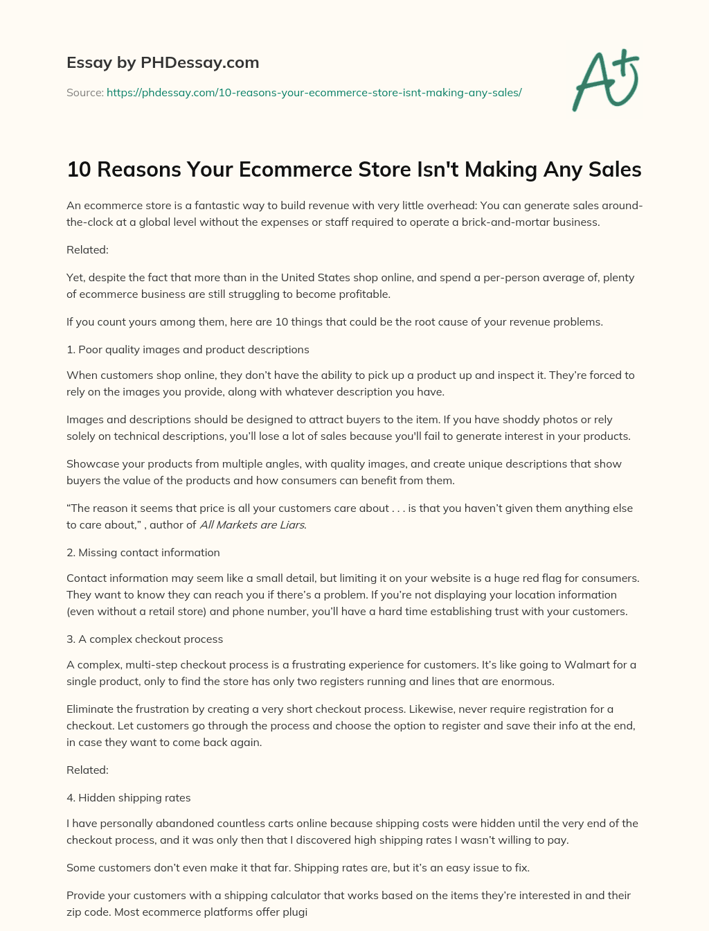 10 Reasons Your Ecommerce Store Isn’t Making Any Sales essay