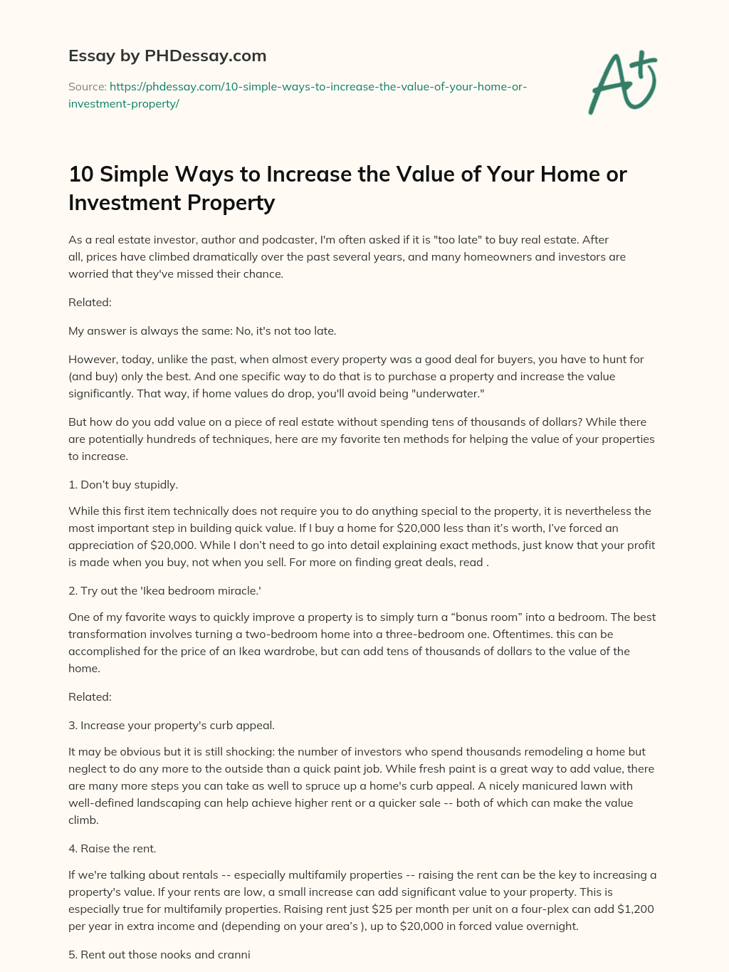 10 Simple Ways to Increase the Value of Your Home or Investment Property essay