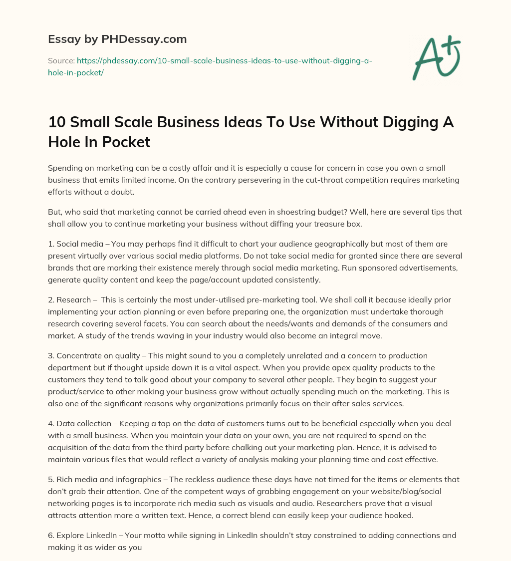 10 Small Scale Business Ideas To Use Without Digging A Hole In Pocket essay
