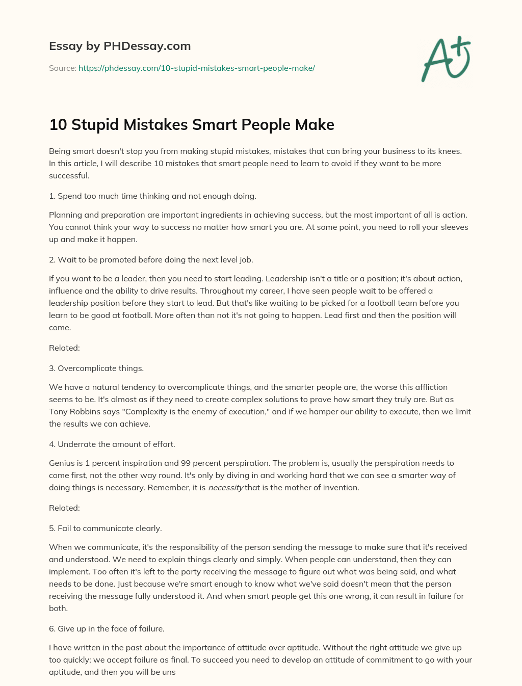 10 Stupid Mistakes Smart People Make essay