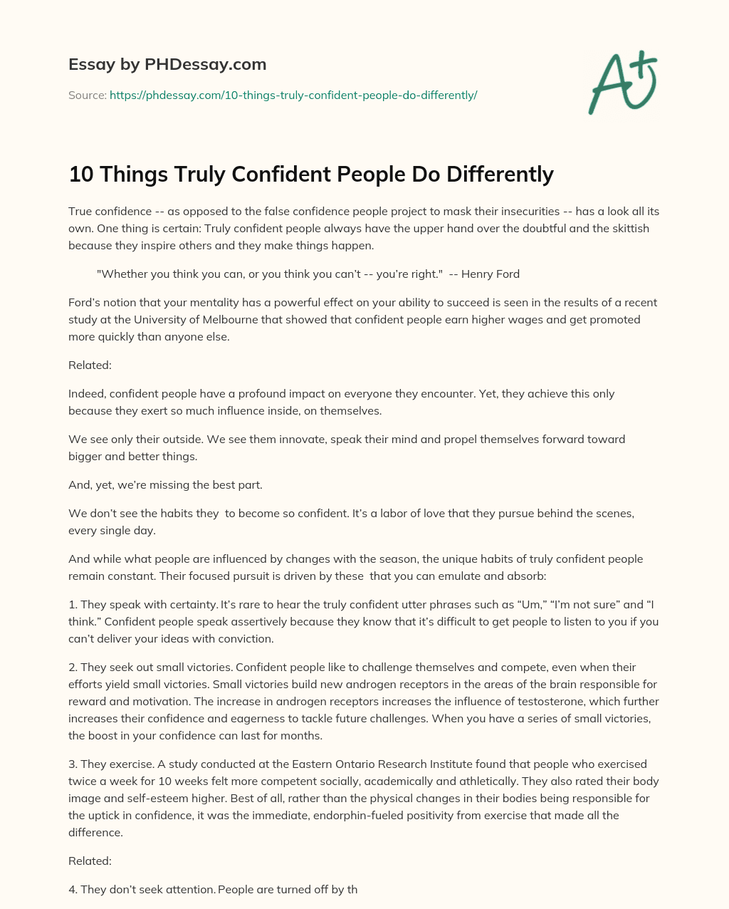 10 Things Truly Confident People Do Differently essay