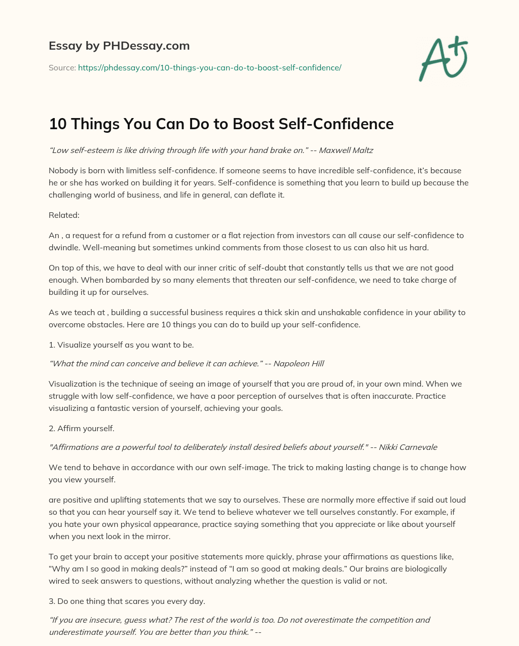 10 Things You Can Do to Boost Self-Confidence essay