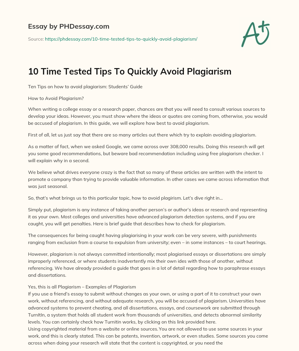 10 Time Tested Tips To Quickly Avoid Plagiarism essay