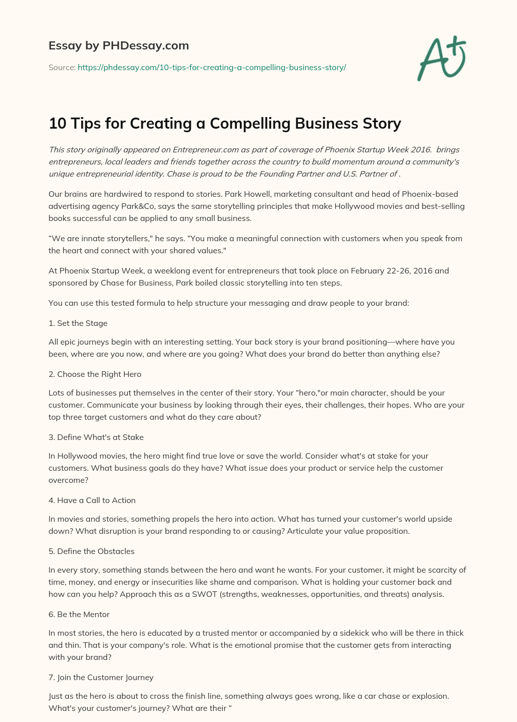 10 Tips for Creating a Compelling Business Story essay