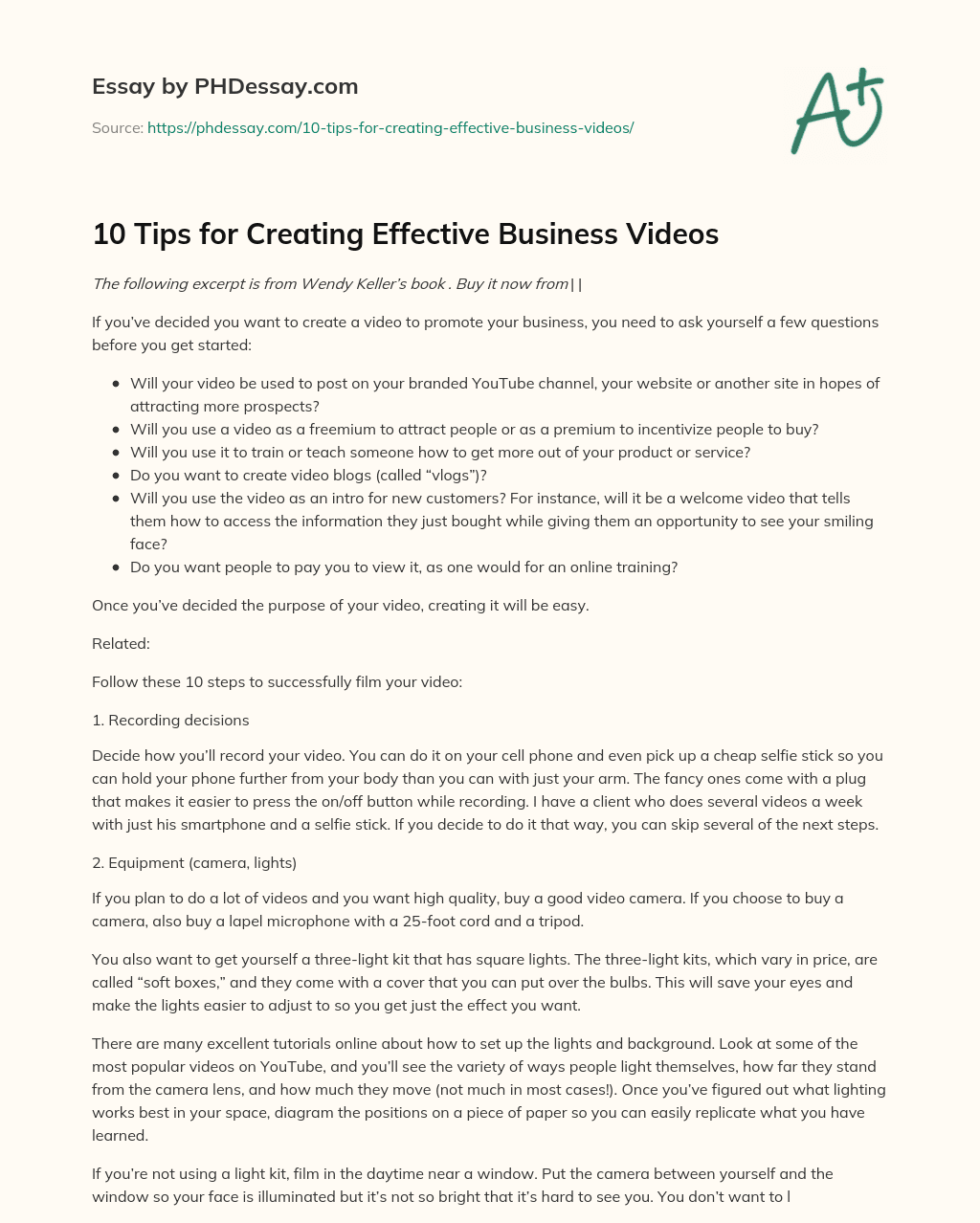 10 Tips for Creating Effective Business Videos essay