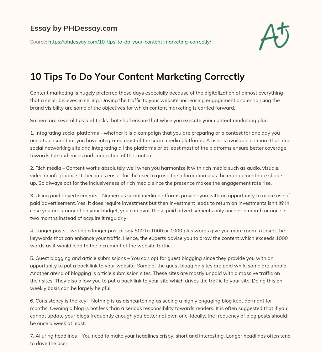 10 Tips To Do Your Content Marketing Correctly essay
