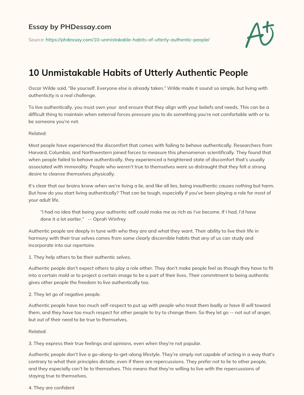 10 Unmistakable Habits of Utterly Authentic People essay