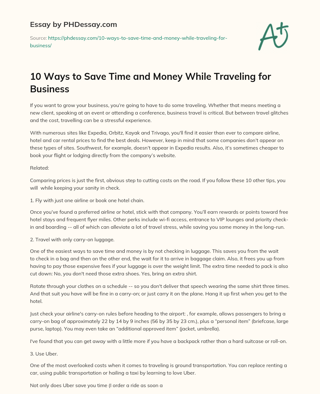 10 Ways to Save Time and Money While Traveling for Business essay