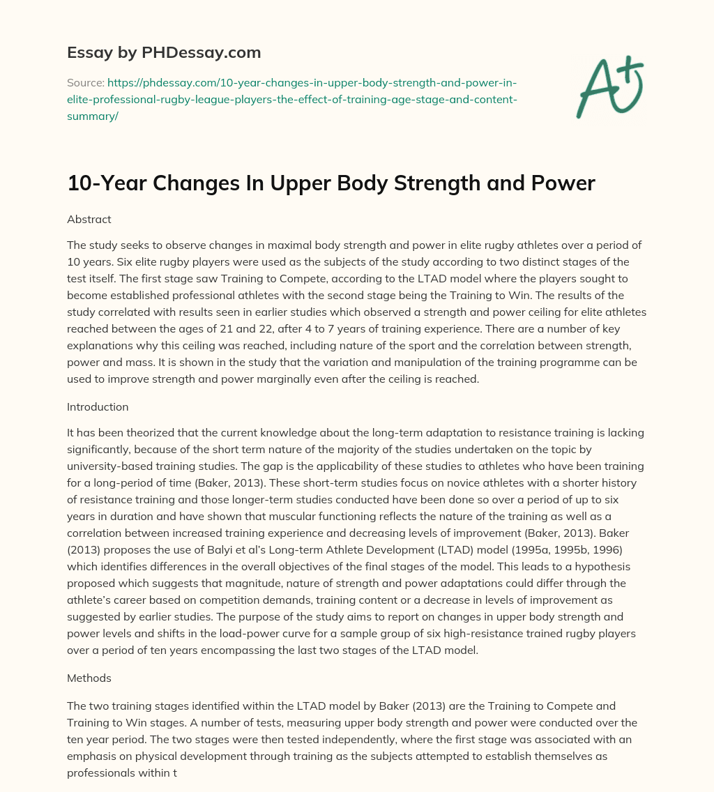 10-Year Changes In Upper Body Strength and Power essay