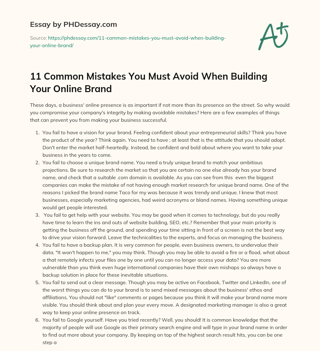 11 Common Mistakes You Must Avoid When Building Your Online Brand essay