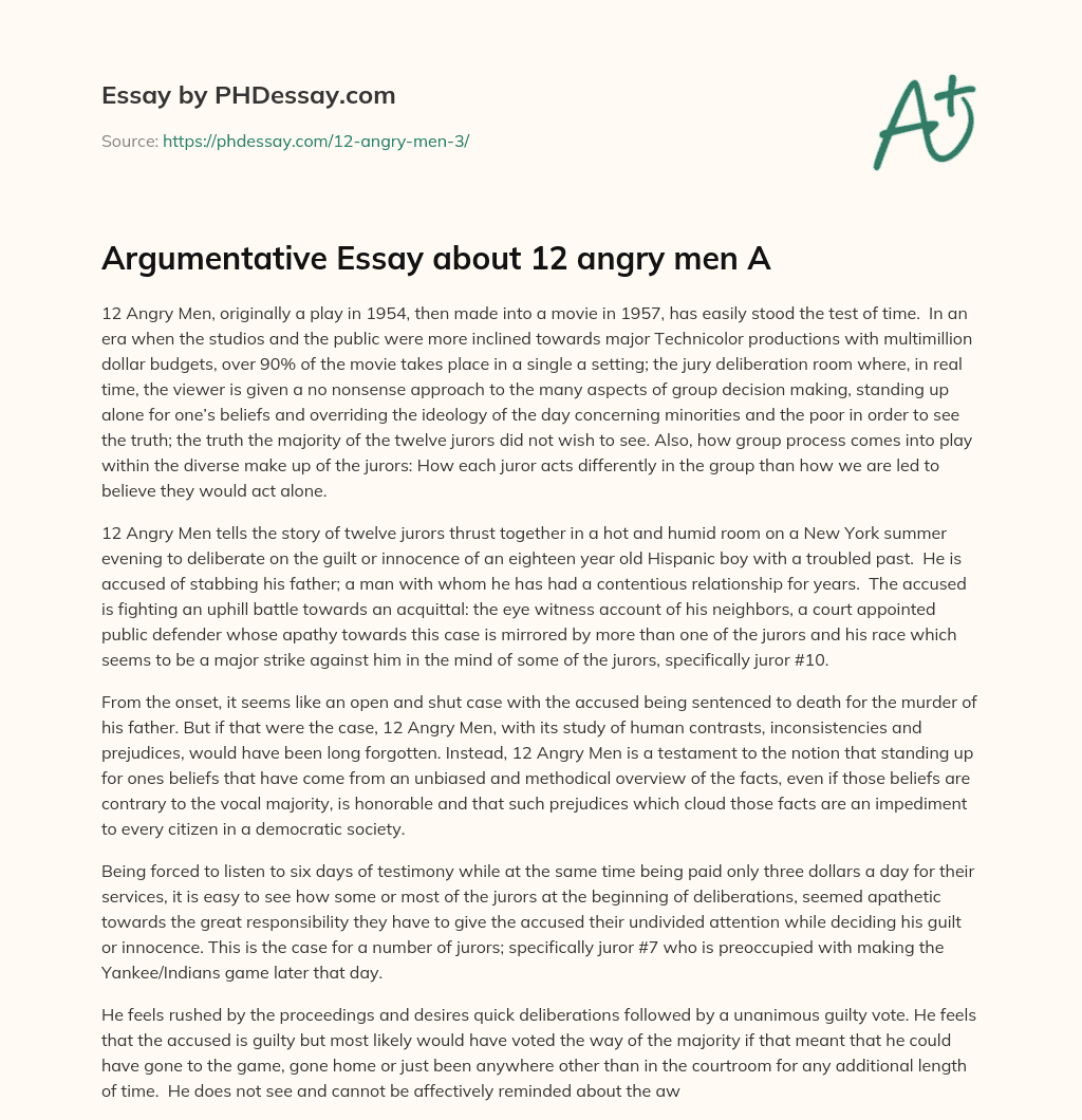 Argumentative Essay about 12 angry men A essay