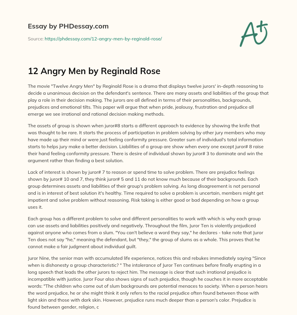 12 Angry Men by Reginald Rose essay