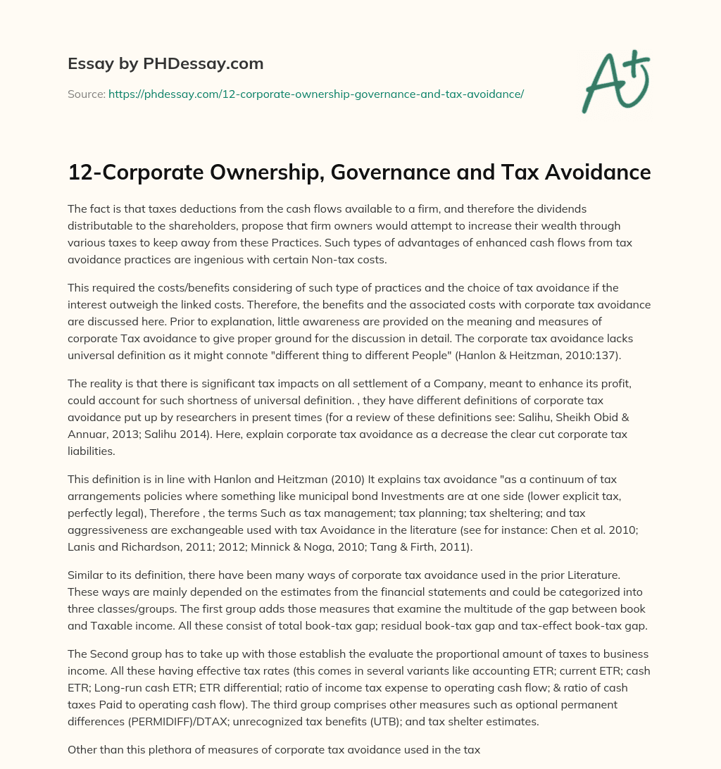 12-Corporate Ownership, Governance and Tax Avoidance essay