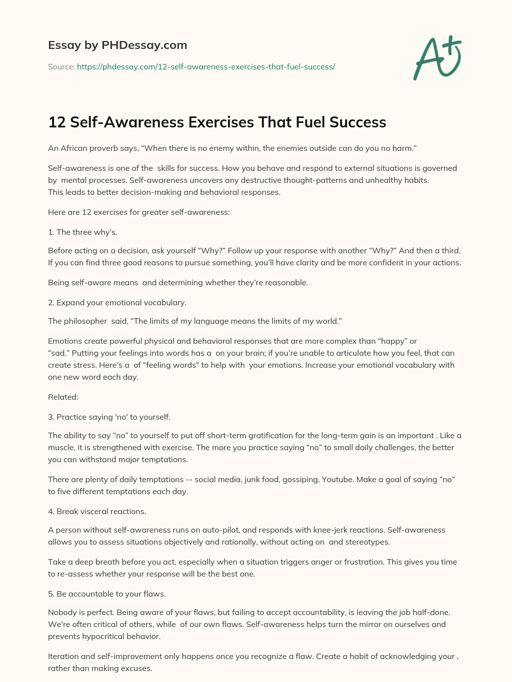 12 Self-Awareness Exercises That Fuel Success essay