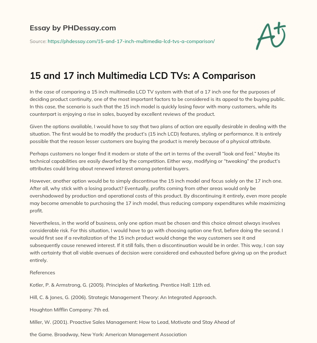 15 and 17 inch Multimedia LCD TVs: A Comparison essay