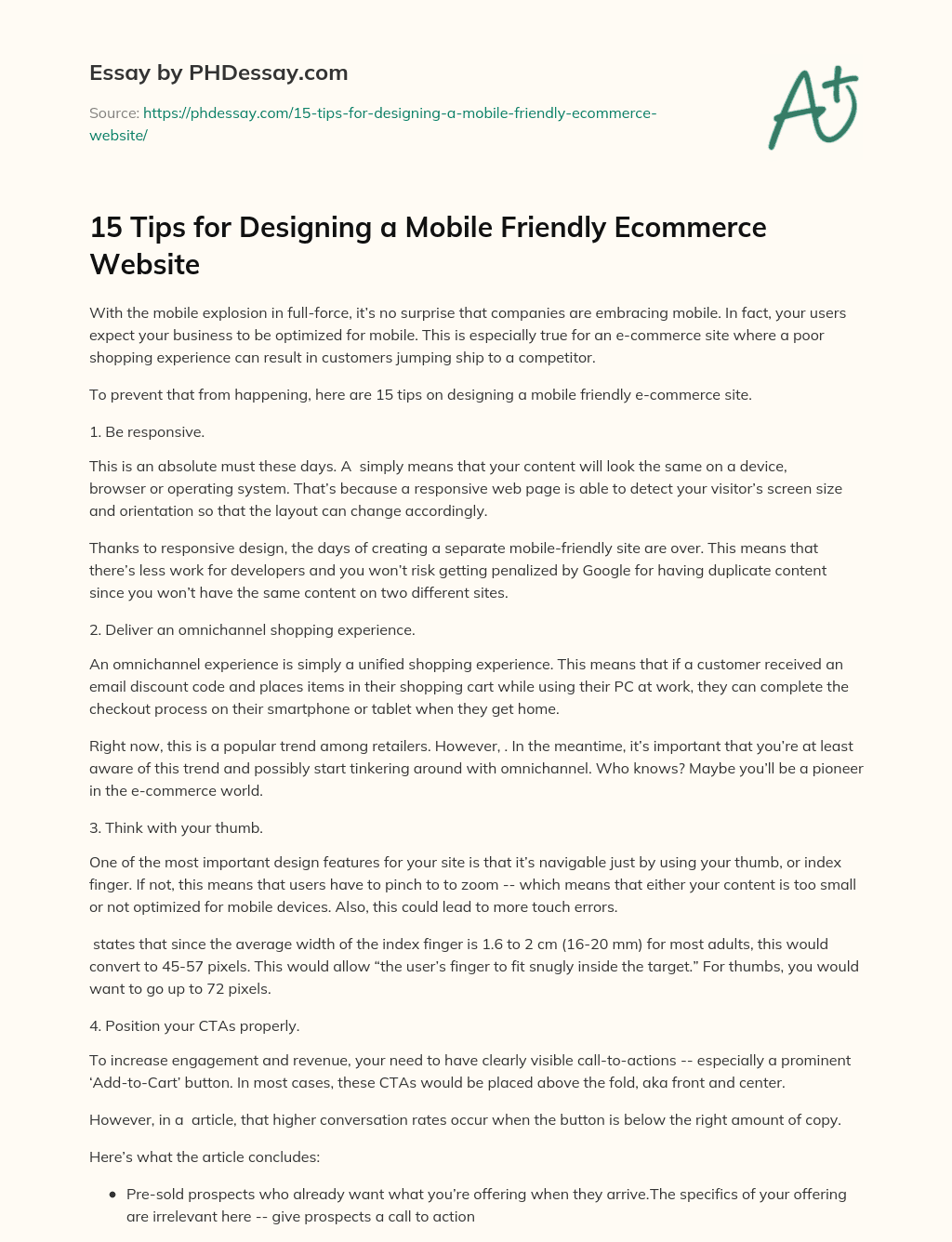 15 Tips for Designing a Mobile Friendly Ecommerce Website essay