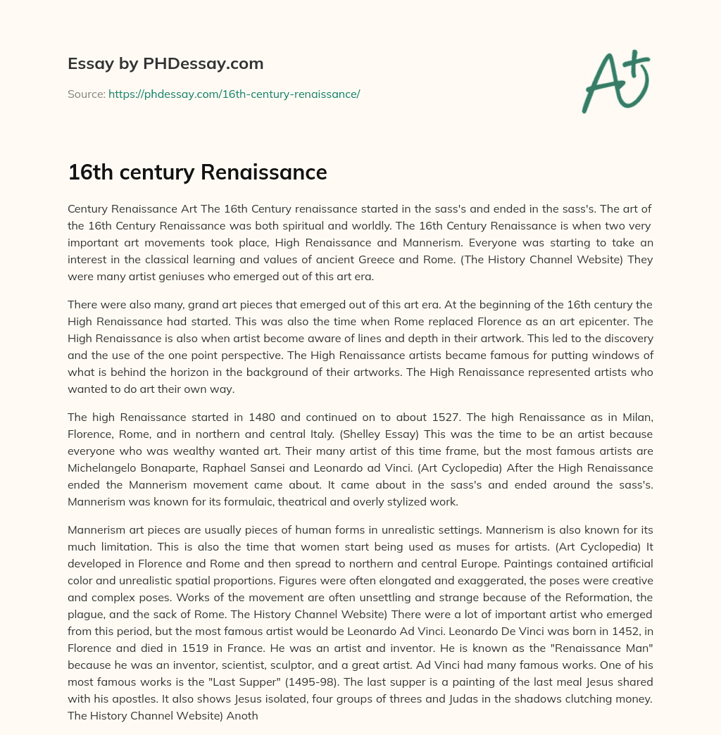 16th century Renaissance essay