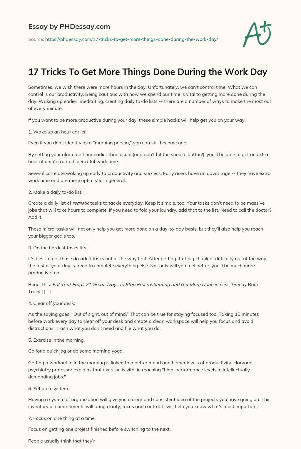 17 Tricks To Get More Things Done During the Work Day essay
