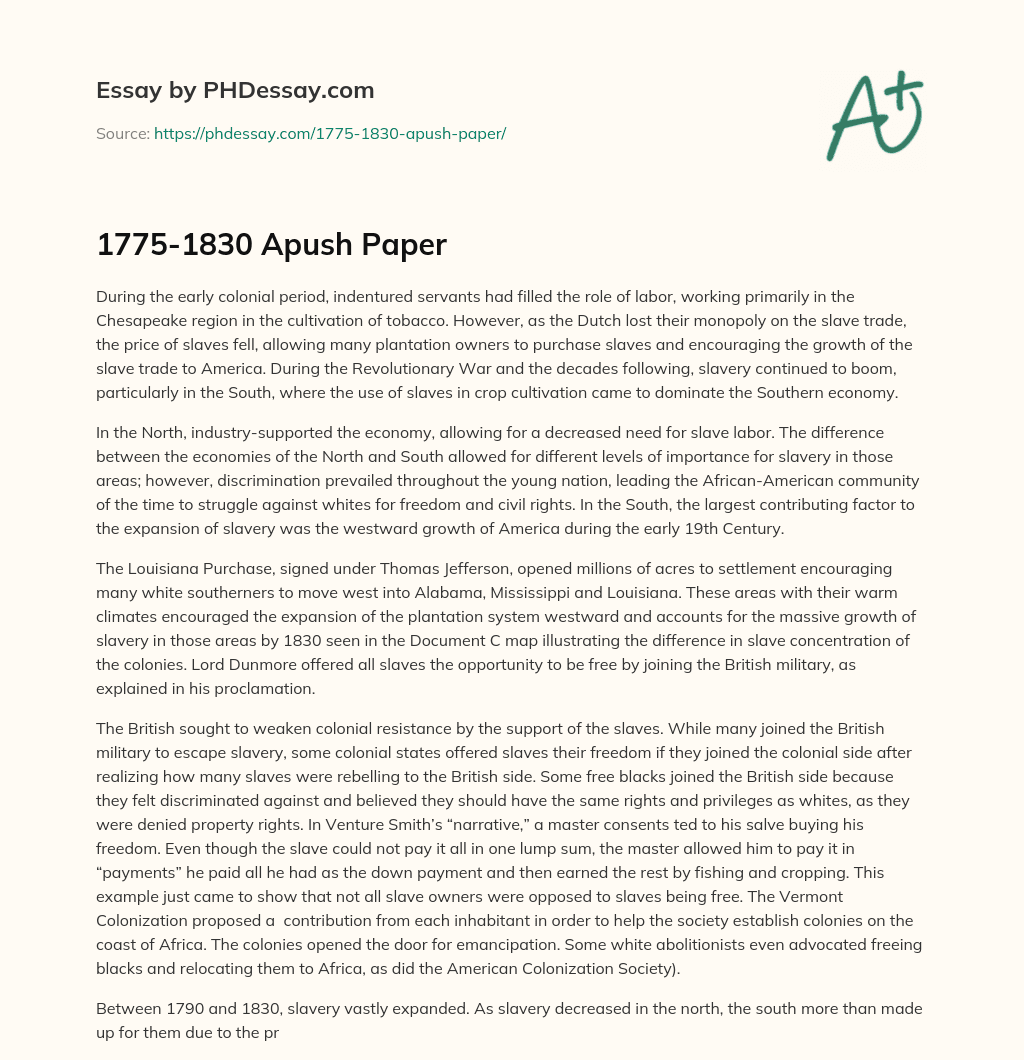 1775-1830 Apush Paper essay