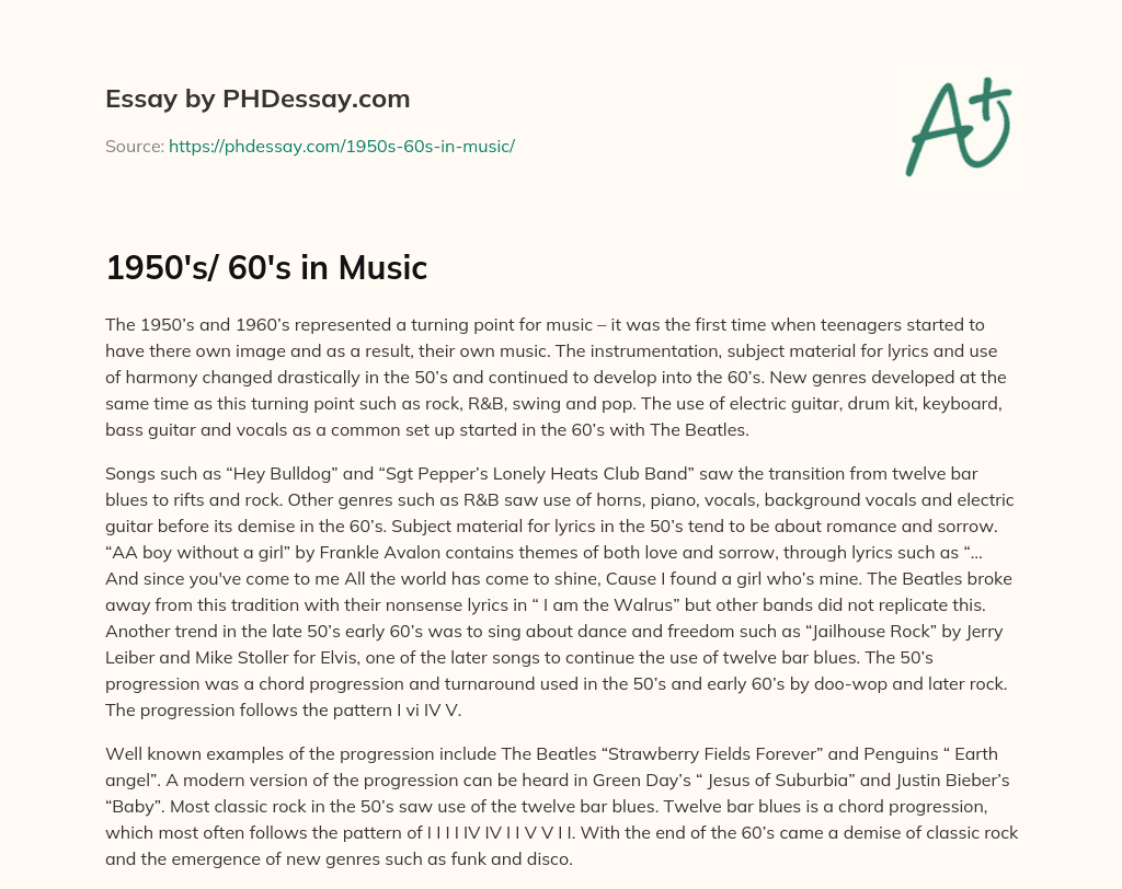 1950’s/ 60’s in Music essay