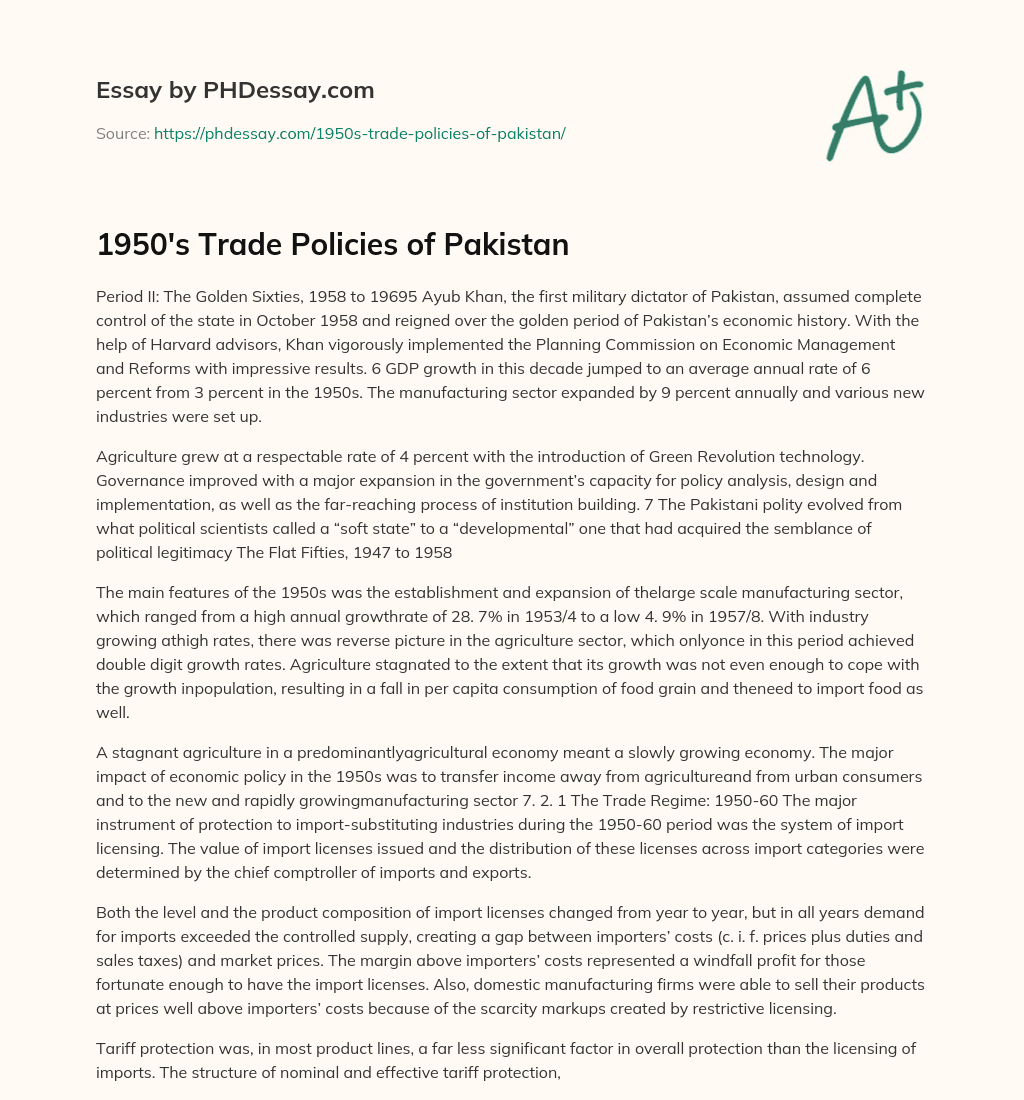 1950’s Trade Policies of Pakistan essay