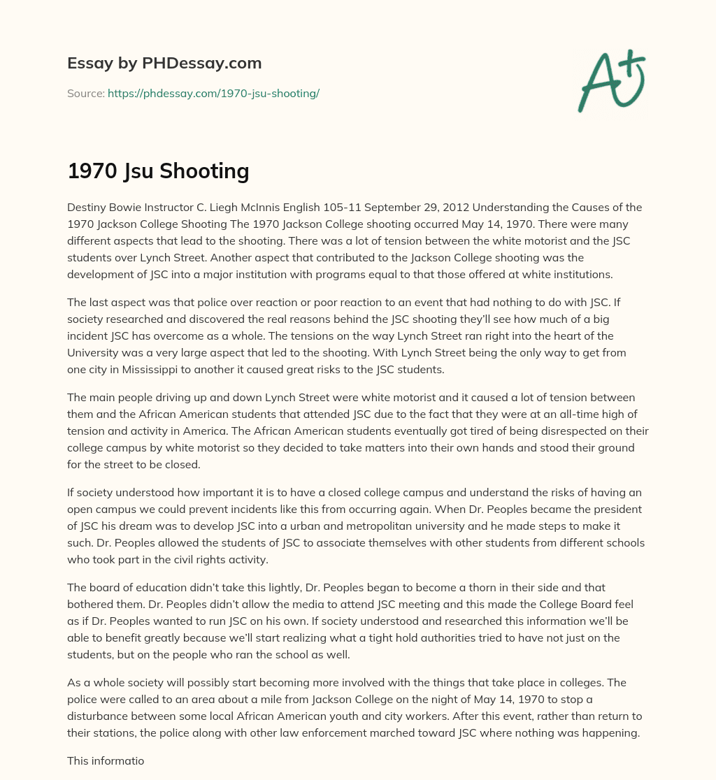 1970 Jsu Shooting essay
