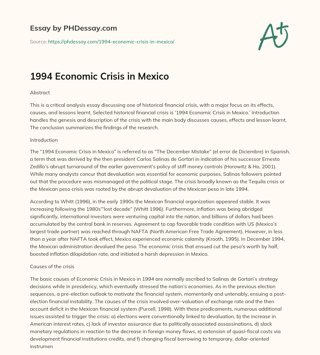 1994 Economic Crisis in Mexico essay