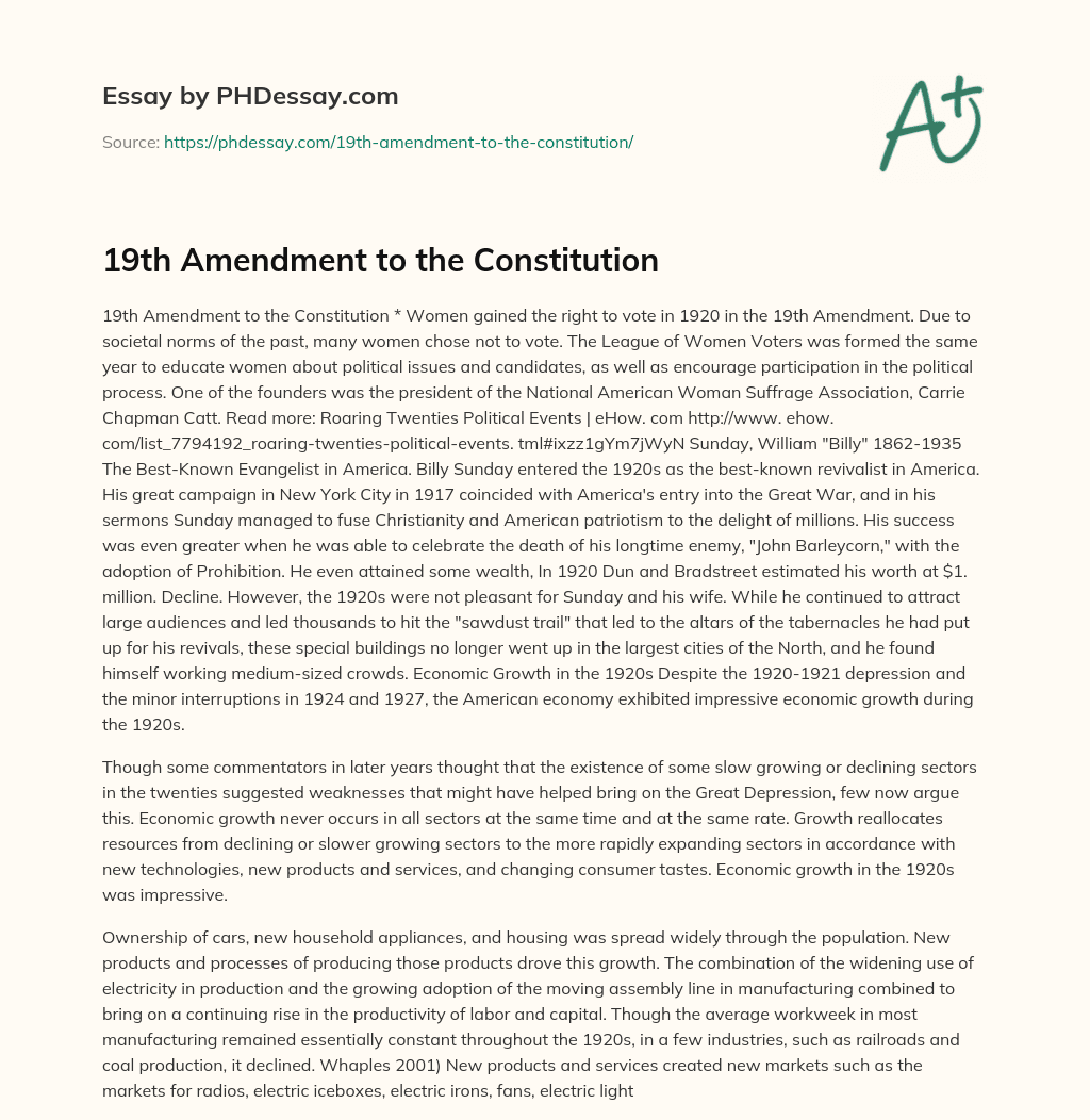 19th Amendment to the Constitution essay