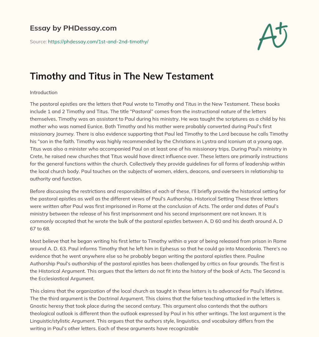 Timothy and Titus in The New Testament essay