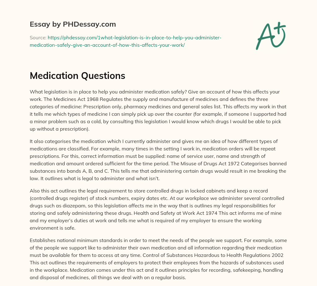 Medication Questions essay