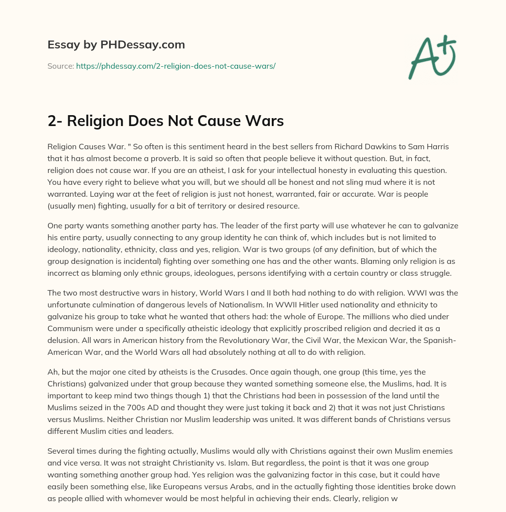 2-	Religion Does Not Cause Wars essay