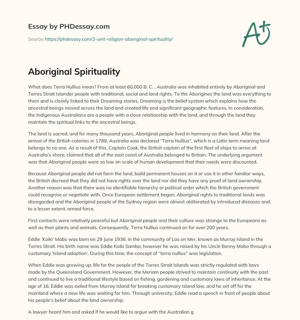Aboriginal Spirituality essay