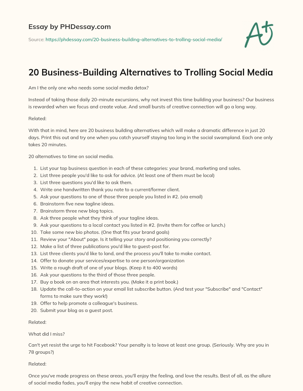 20 Business-Building Alternatives to Trolling Social Media essay