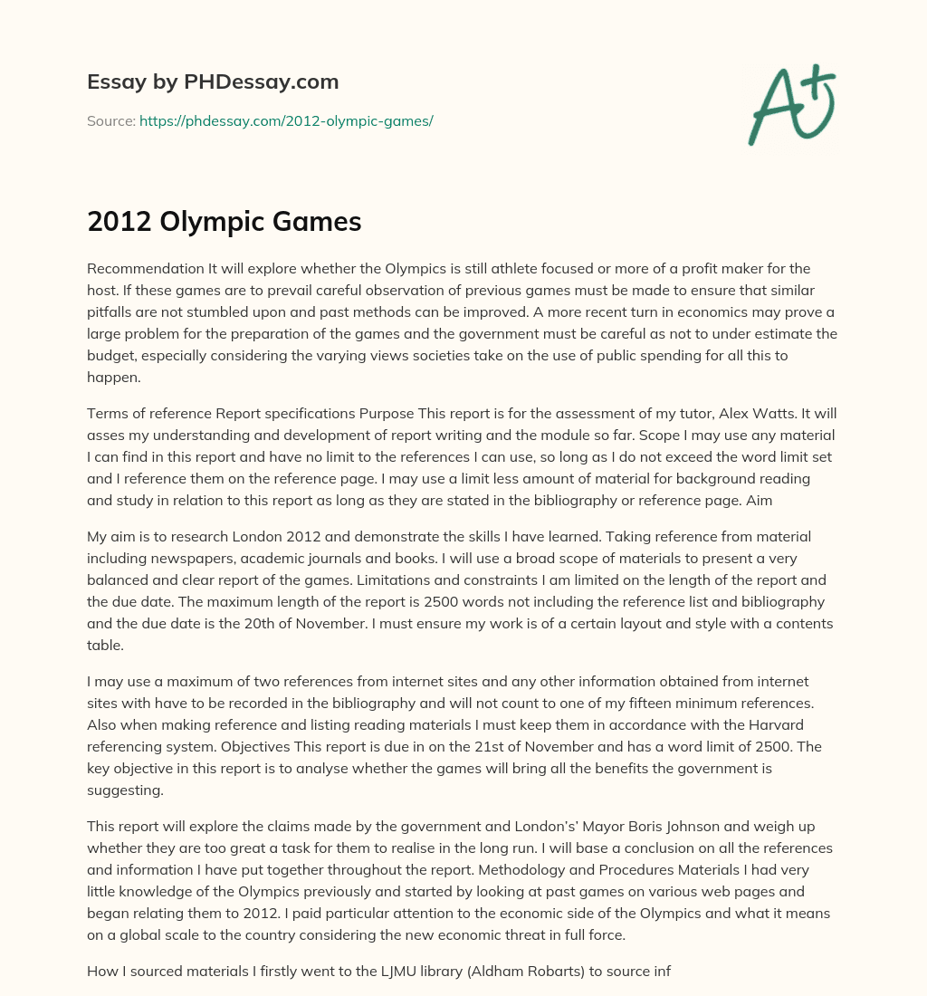 2012 Olympic Games essay