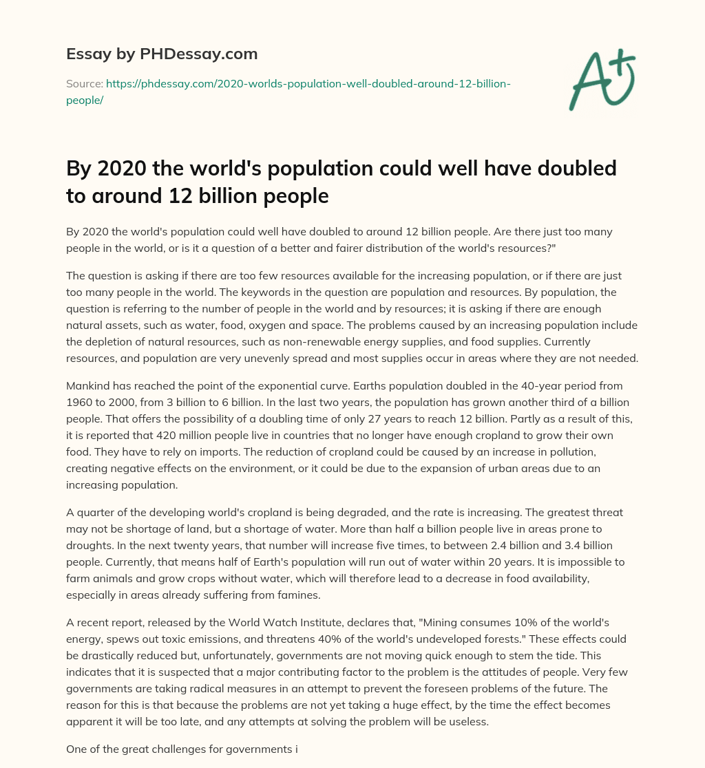 Population Growth and Resource Distribution: Is There a Solution? essay