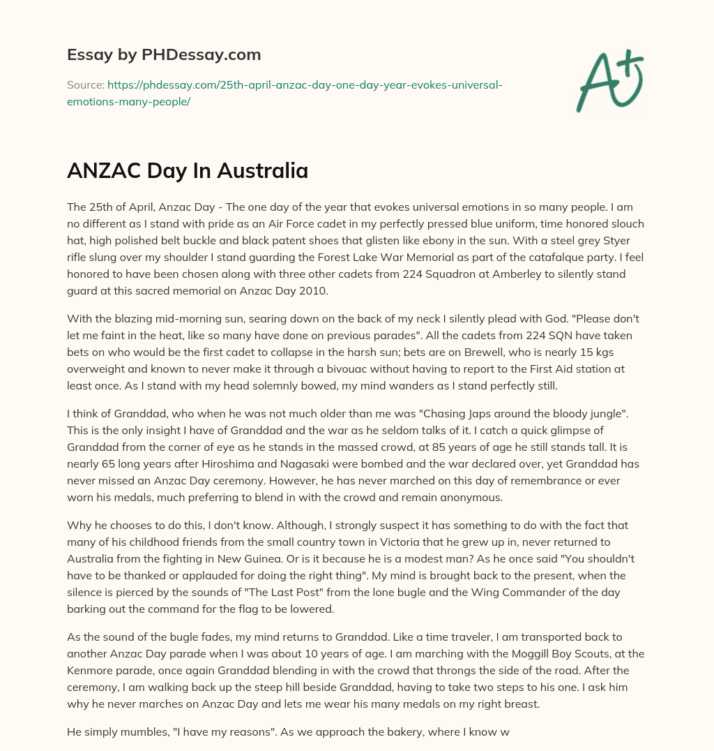 ANZAC Day In Australia essay