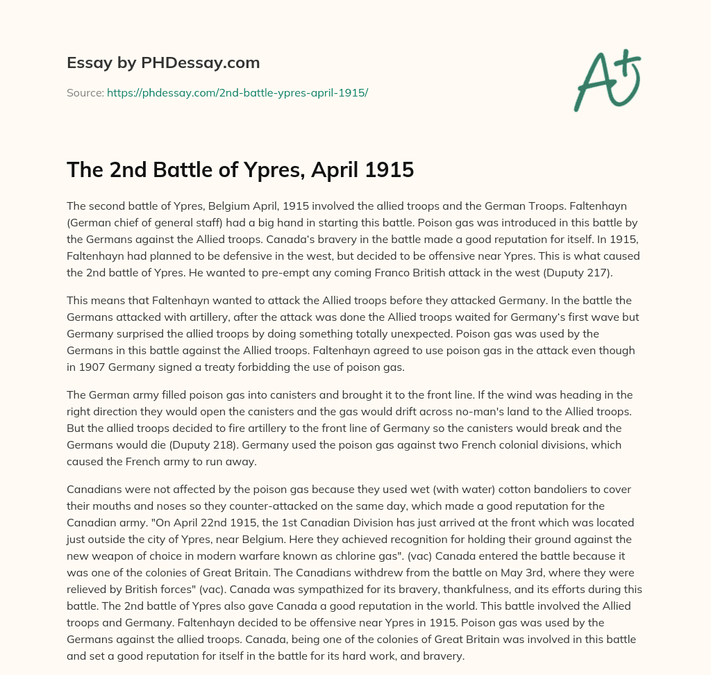 The 2nd Battle of Ypres, April 1915 essay