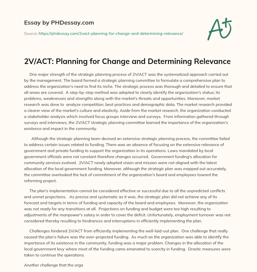 2V/ACT: Planning for Change and Determining Relevance essay