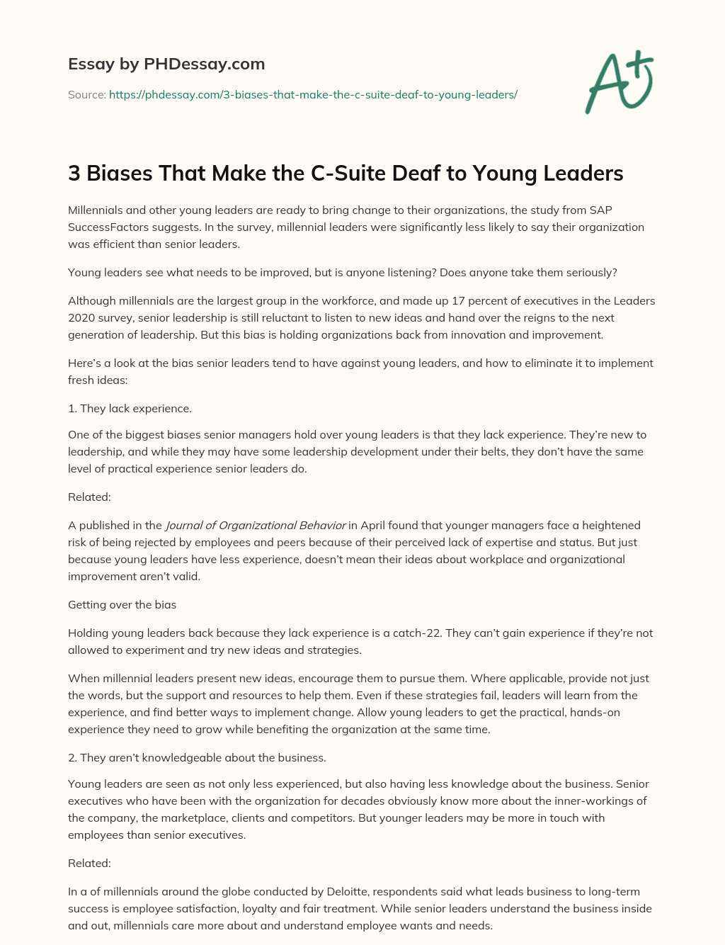 3 Biases That Make the C-Suite Deaf to Young Leaders essay