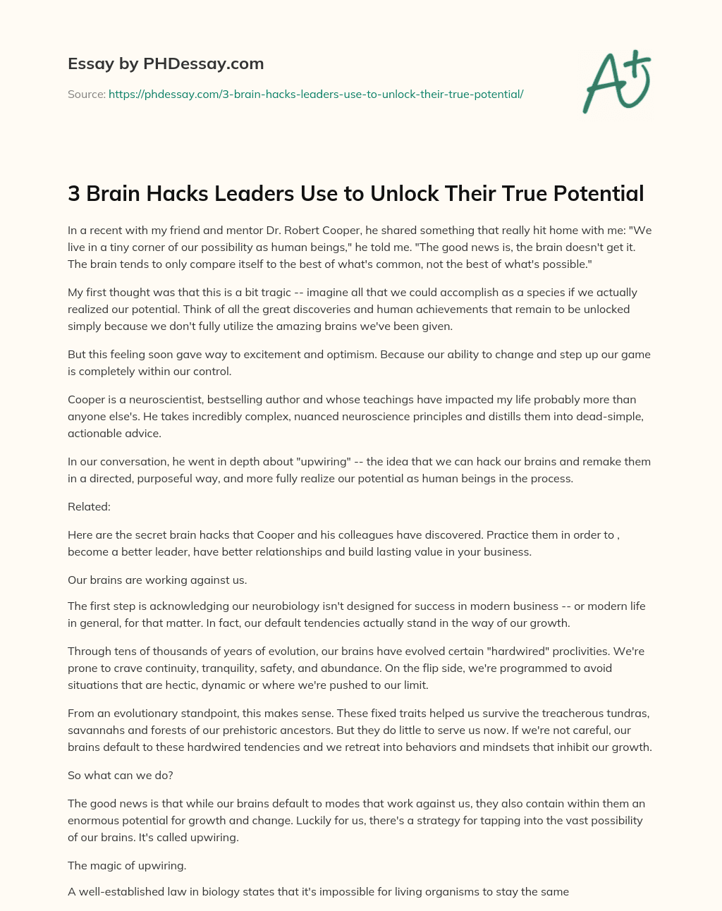 3 Brain Hacks Leaders Use to Unlock Their True Potential essay
