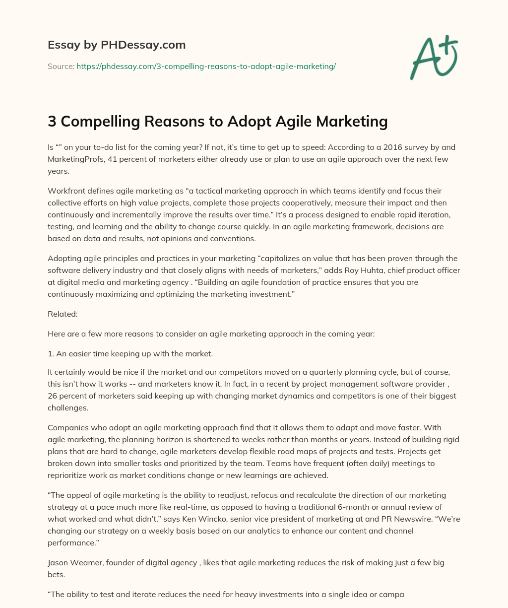 3 Compelling Reasons to Adopt Agile Marketing essay